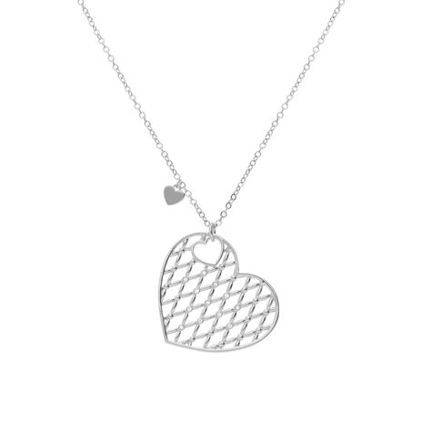 Collana lunga in ottone rodiato con due cuori e brillanti - Collane Donna | Stroili