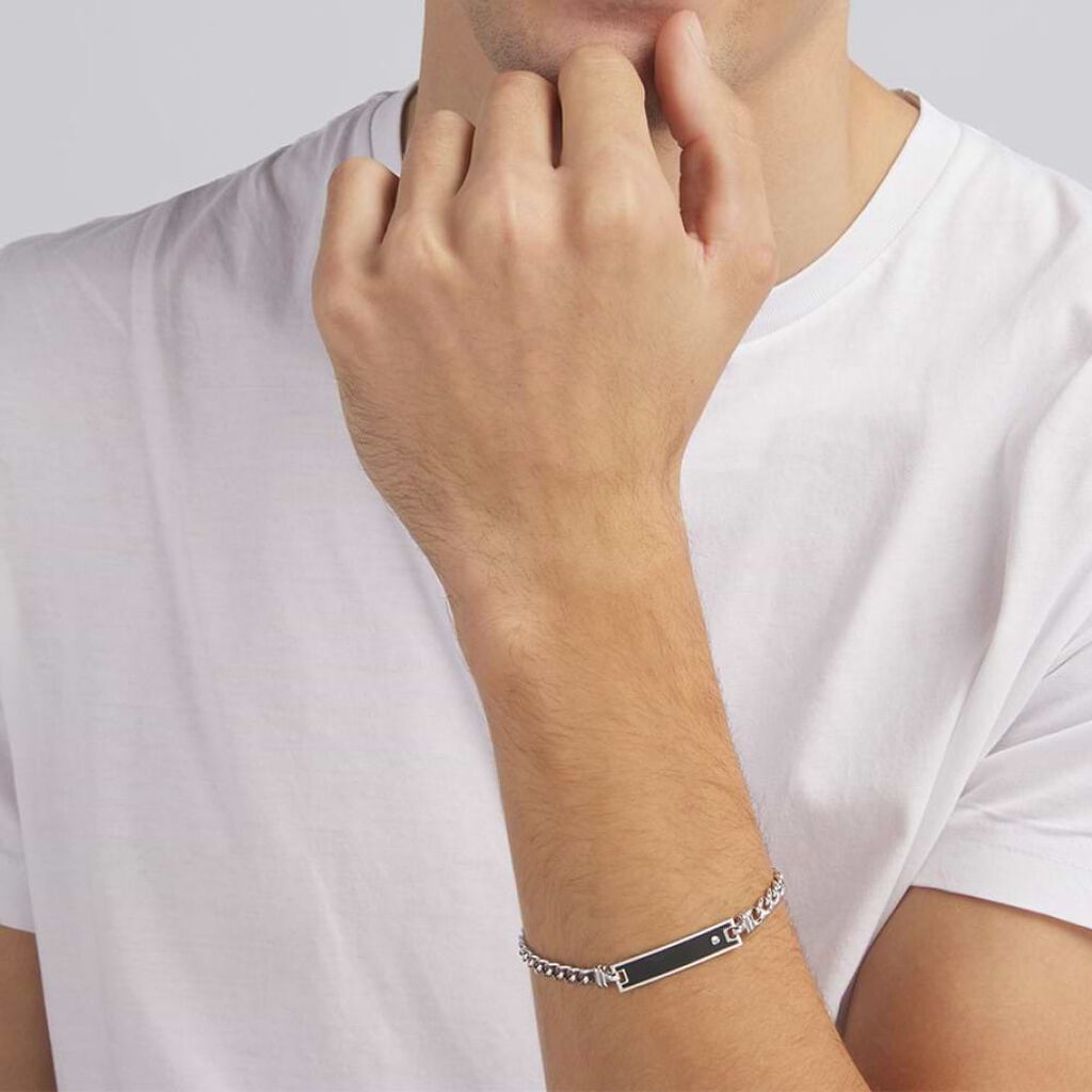 Bracciale Con Targhetta Gentleman Argento Rodiato Cubic Zirconia - Bracciali con Incisione Uomo | Stroili