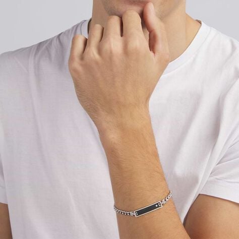 Bracciale Con Targhetta Gentleman Argento Rodiato Cubic Zirconia - Bracciali con Incisione Uomo | Stroili