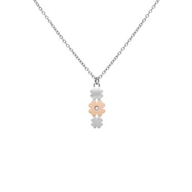 Collana Lady Chic Acciaio Bicolore Quadrifoglio e Cristalli