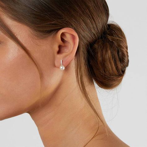 Orecchini Lobo Gabrielle Oro Bianco Perla D'Acqua Dolce Cubic Zirconia - Orecchini a Lobo Donna | Stroili