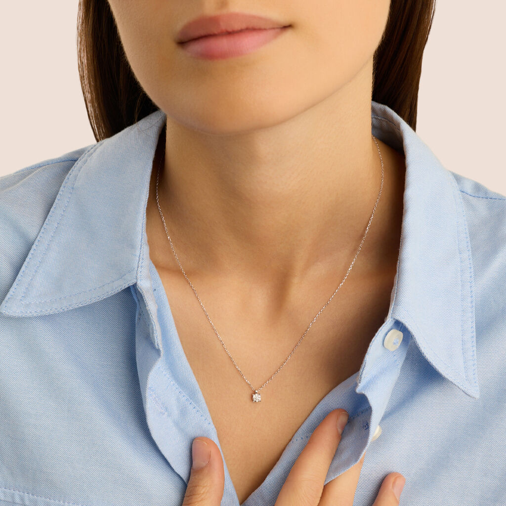 Collana Punto Luce Petali Oro Bianco Diamante