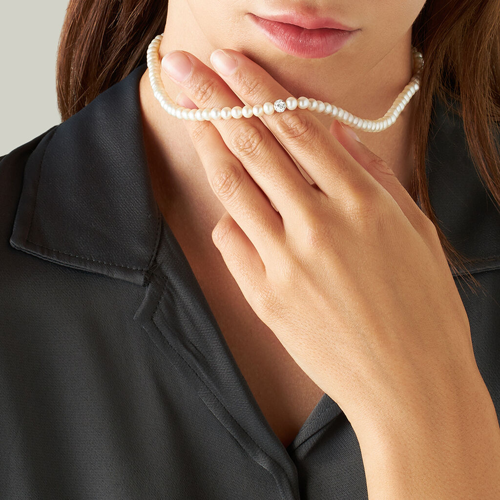 Collana Gabrielle Oro Bianco Perla D'Acqua Dolce Cristallo - Collane Donna | Stroili