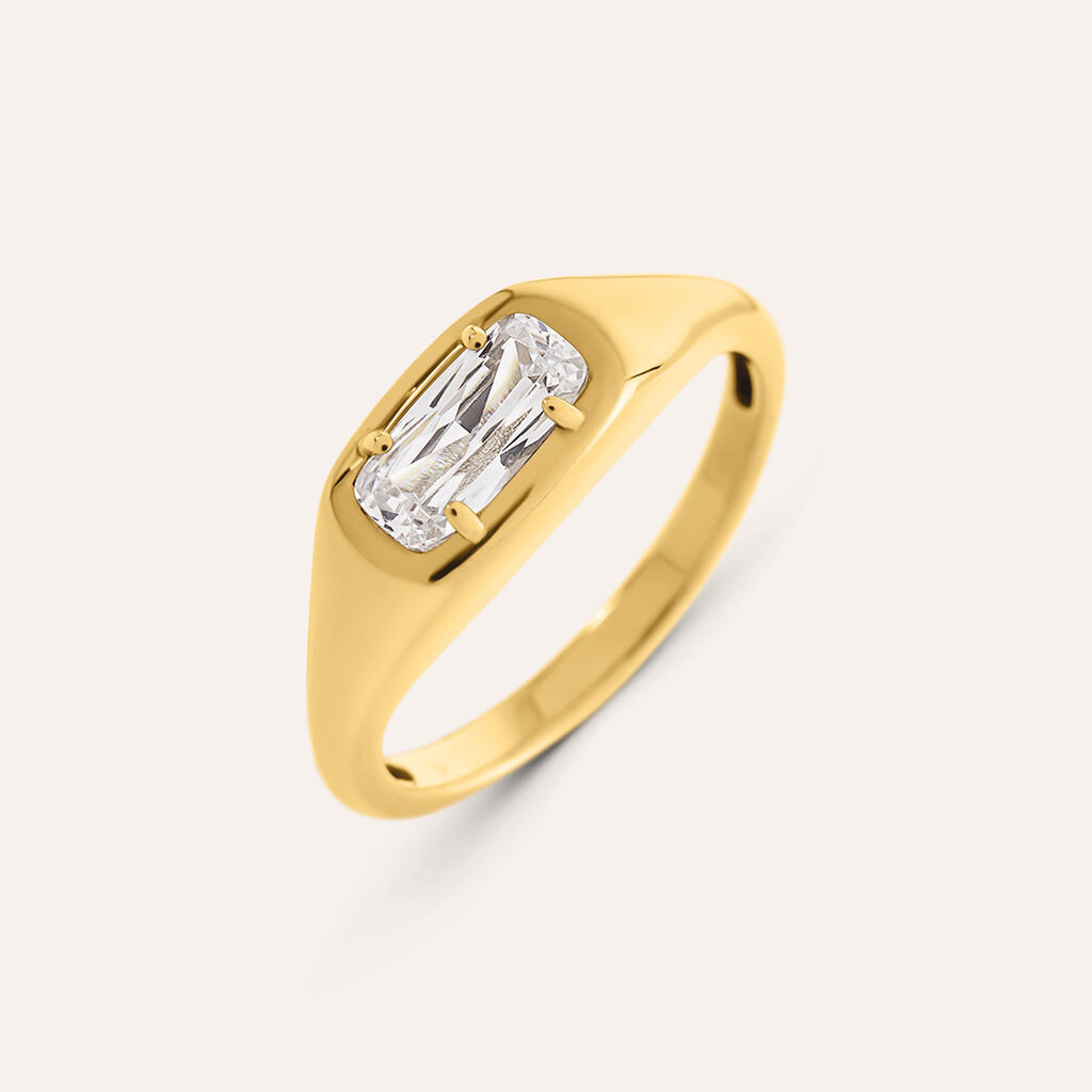 Anello Solitario Desideria Argento Nobile Dorato Cubic Zirconia