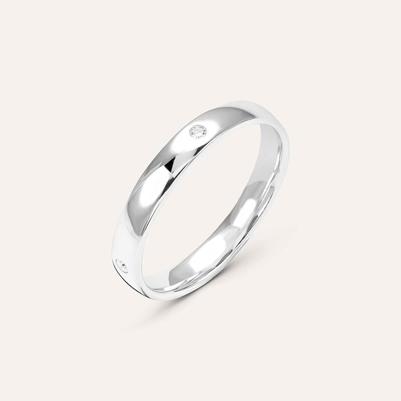 Fede Comoda 3.1 mm Oro Bianco Diamante - Anelli con Incisione Unisex | Stroili