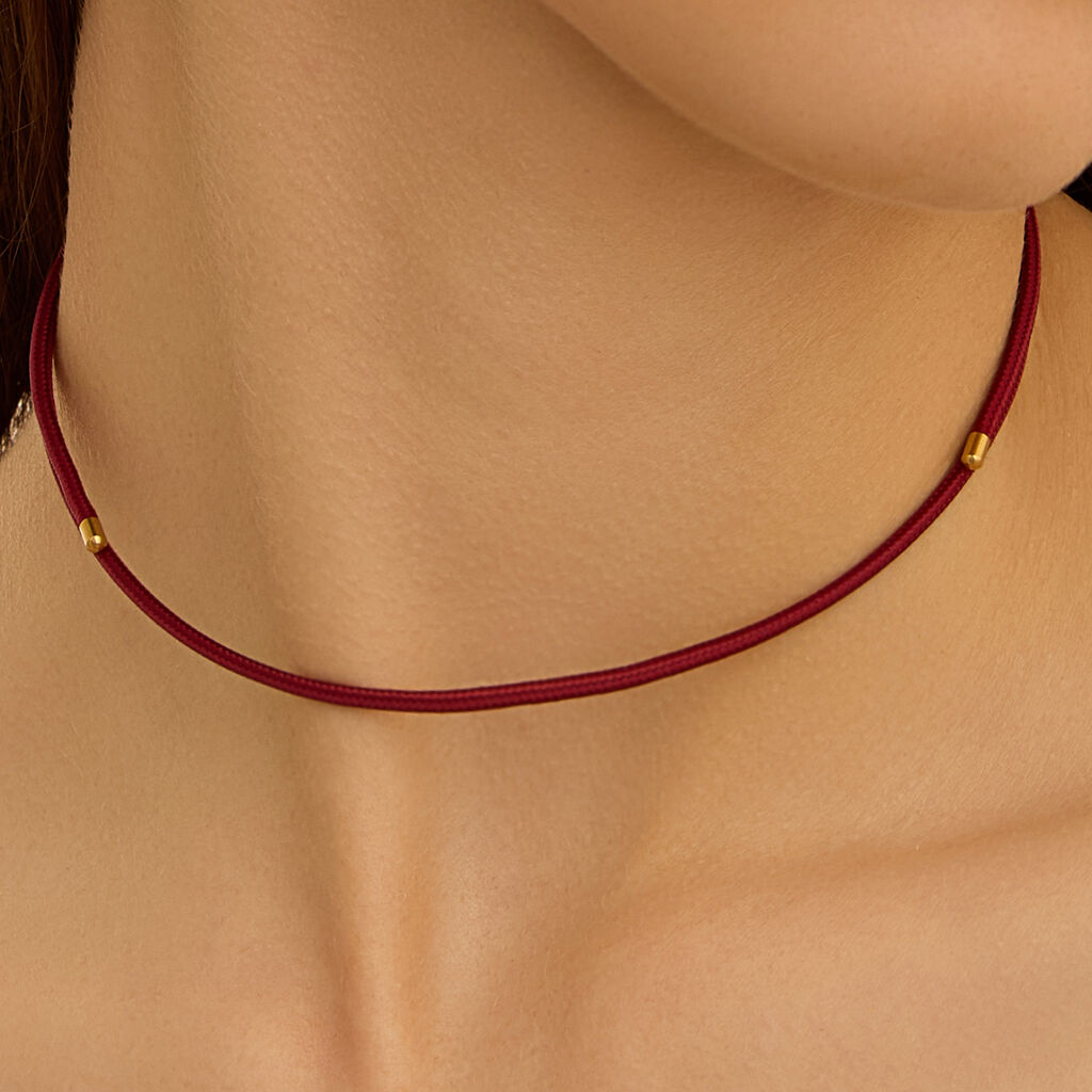 Choker Magnetico Cordino Burgundy e Acciaio Dorato - Collane Choker Unisex | Stroili