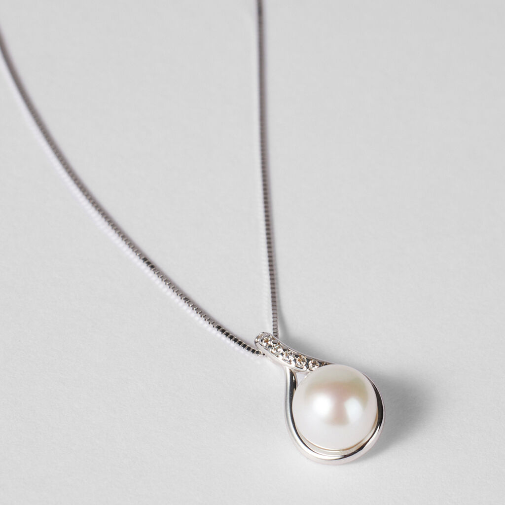Collana Gabrielle Oro Bianco Perla D'Acqua Dolce Cubic Zirconia - Collane Donna | Stroili