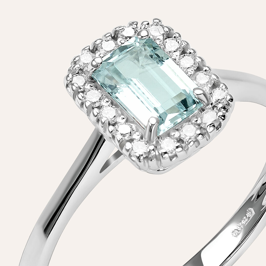 Anello Solitario Acquamarina Oro Bianco Acquamarina Diamante - Anelli con Pietre Donna | Stroili