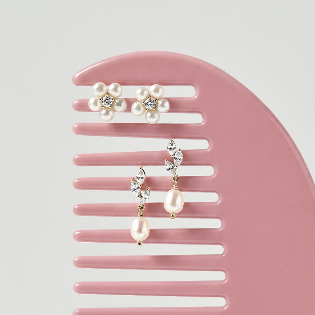 Orecchini Lobo Gabrielle Oro Giallo Perla D'Acqua Dolce Cubic Zirconia
