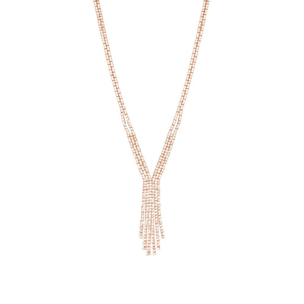 Collana in metallo rosato con multifili con strass