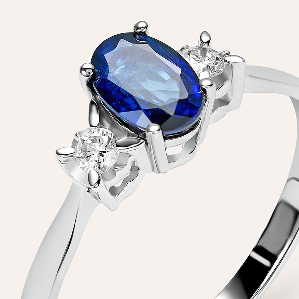 Anello Solitario Elizabeth Crown Oro Bianco Zaffiro Diamante - Anelli con Pietre Donna | Stroili