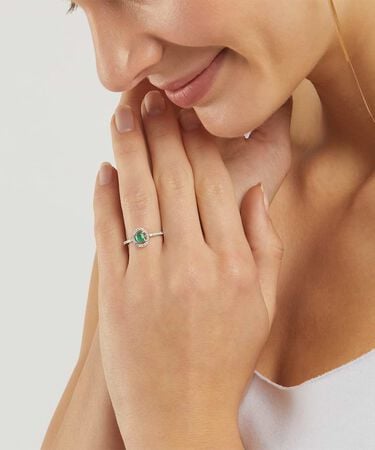 Anello Solitario Elizabeth Crown Oro Bianco Smeraldo Diamante