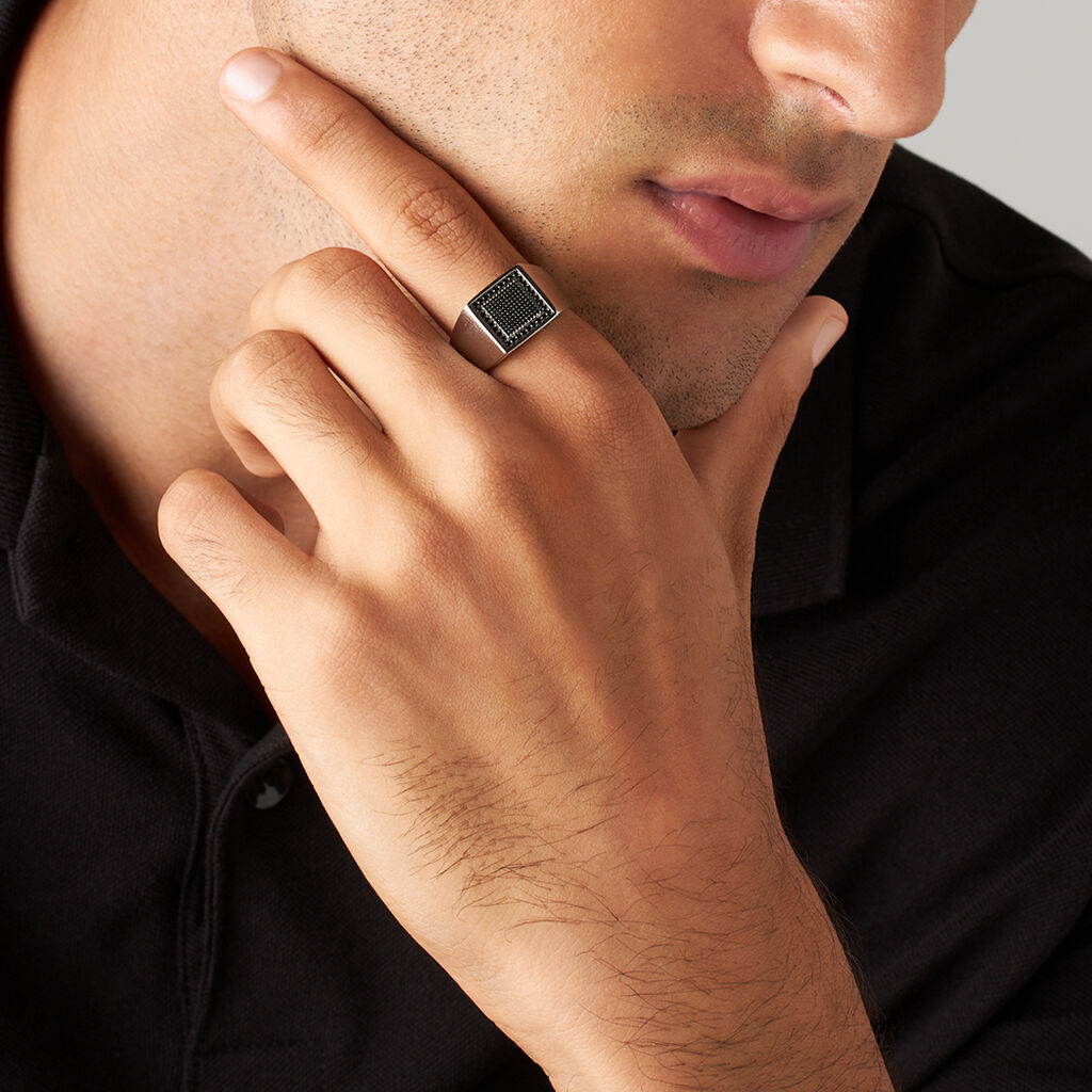 Anello Chevalier Gentleman Argento Bicolore Bianco / Nero Cubic Zirconia