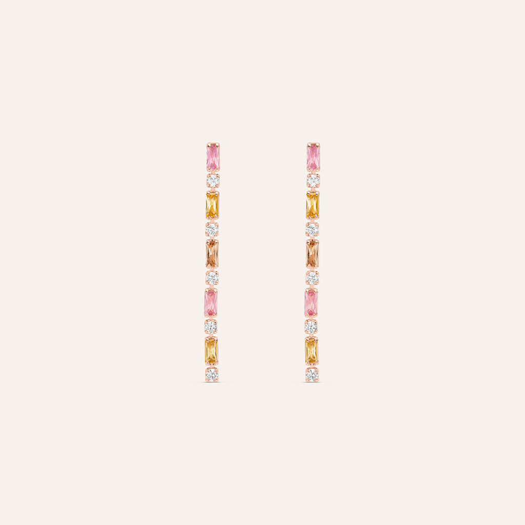 Orecchini Pendenti Tennis Romantic Shine Ottone Rosa Cristallo