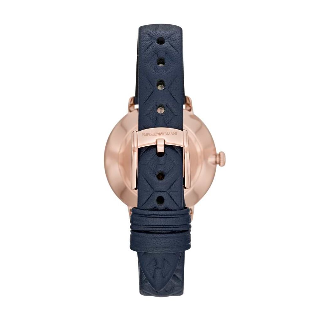 Orologio solo tempo Emporio Armani cinturino in pelle blu cassa acciaio oro rosa