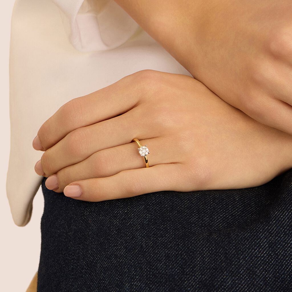 Anello Solitario Petali Oro Giallo Diamante