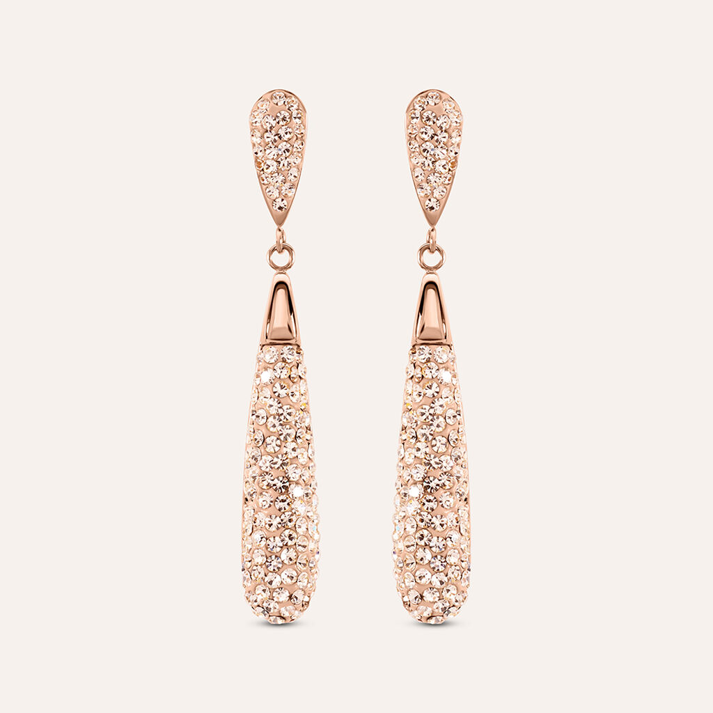 Orecchini Pendenti Aura Acciaio Rosa Cristallo