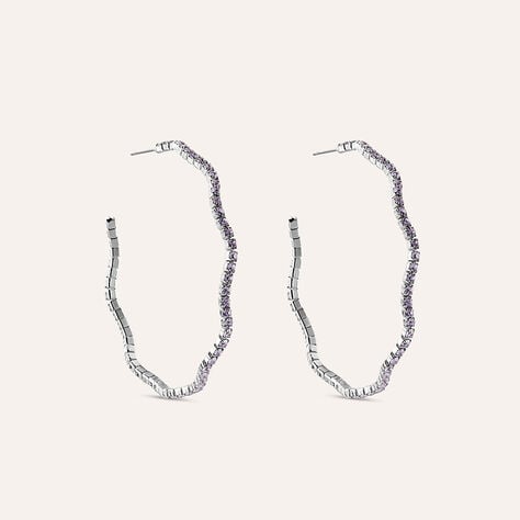 Orecchini a cerchio in metallo rodiato e cristalli - Orecchini a Cerchio Donna | Stroili