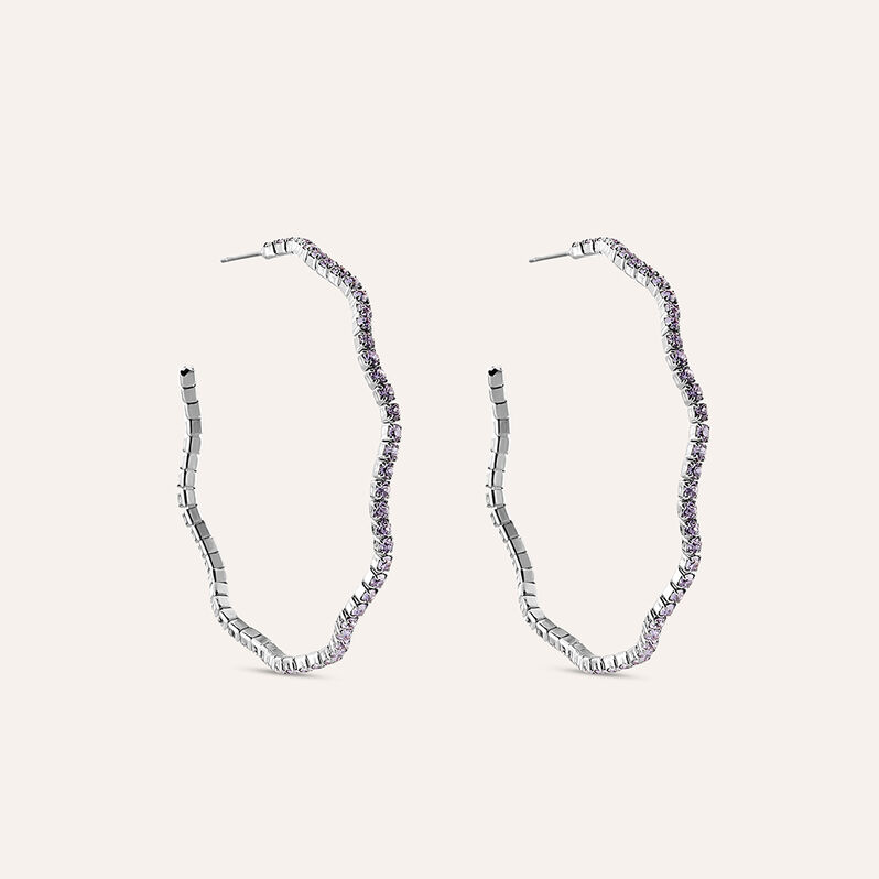 Orecchini a cerchio in metallo rodiato e cristalli - Orecchini a Cerchio Donna | Stroili