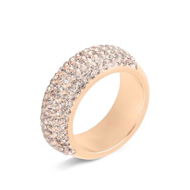 Anello Fascia Aura Acciaio Rosa Cristallo