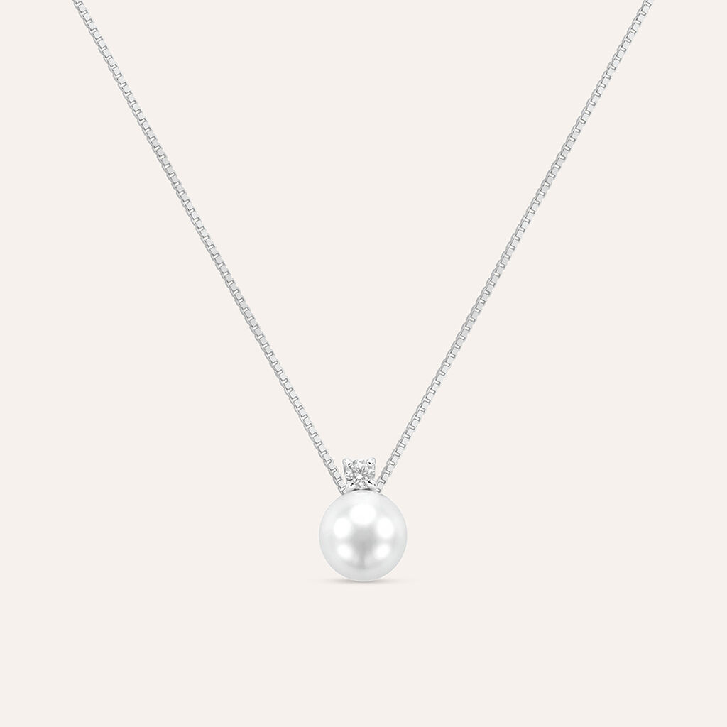 Collana Silver Pearls Argento Rodiato Perla sintentica Cubic Zirconia