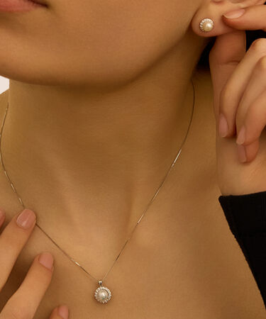 Collana Gabrielle Oro Bianco Perla D'Acqua Dolce Cubic Zirconia