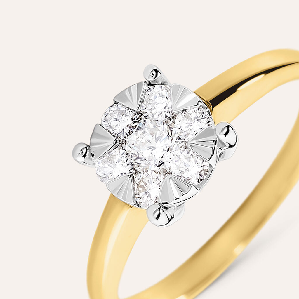 Anello Solitario Petali Oro Giallo Diamante