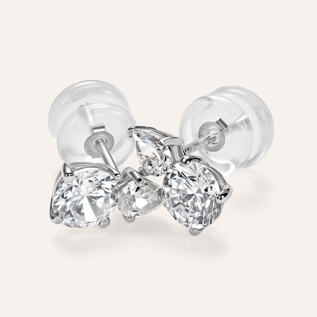 Orecchini Lobo Doppio Punto Luce Claire Oro Bianco Cubic Zirconia - Orecchini a Lobo Donna | Stroili