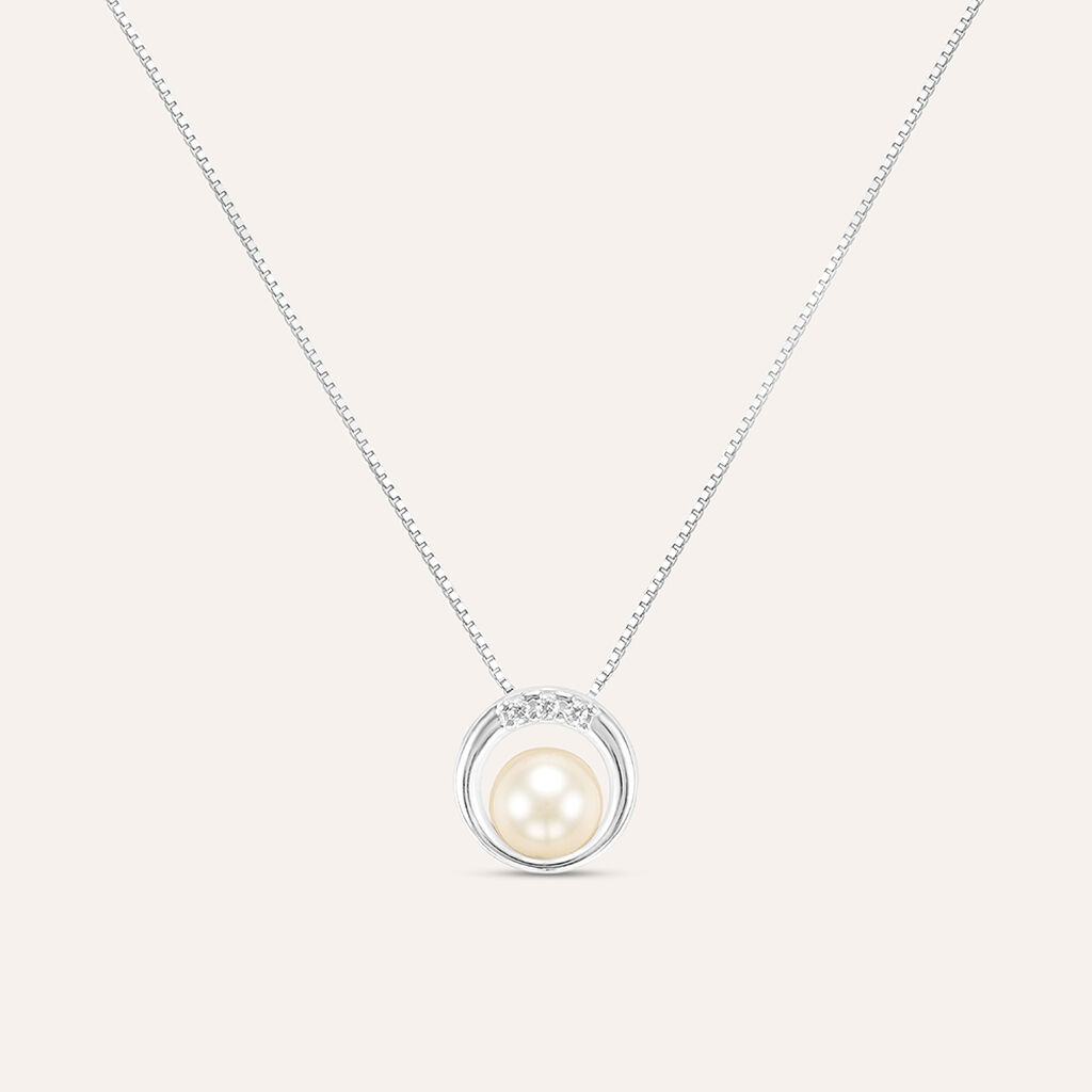 Collana Gabrielle Oro Bianco Perla D'Acqua Dolce Cubic Zirconia