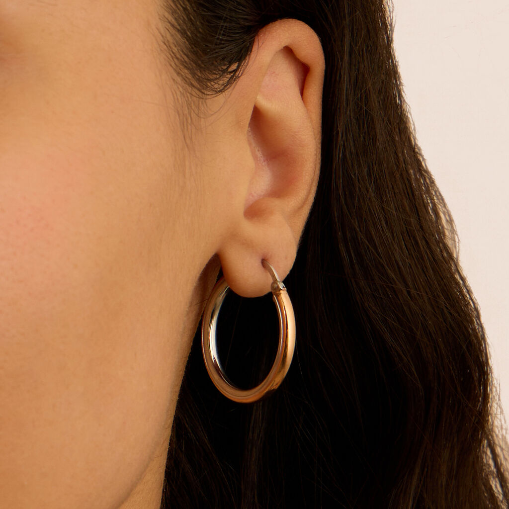 Orecchini A Cerchio Sunrise Acciaio Bicolore Bianco / Rosa