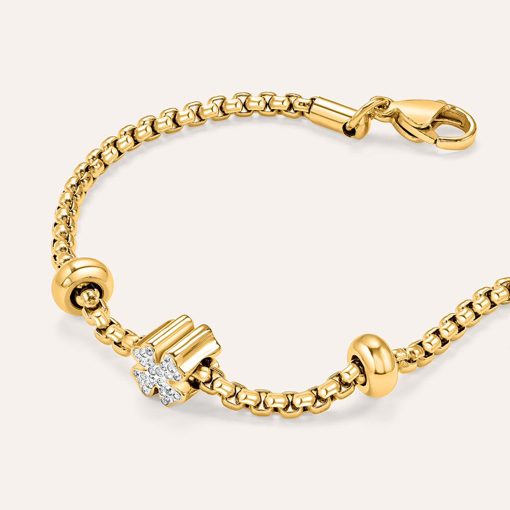 Bead Essential Code Acciaio Dorato Cristallo