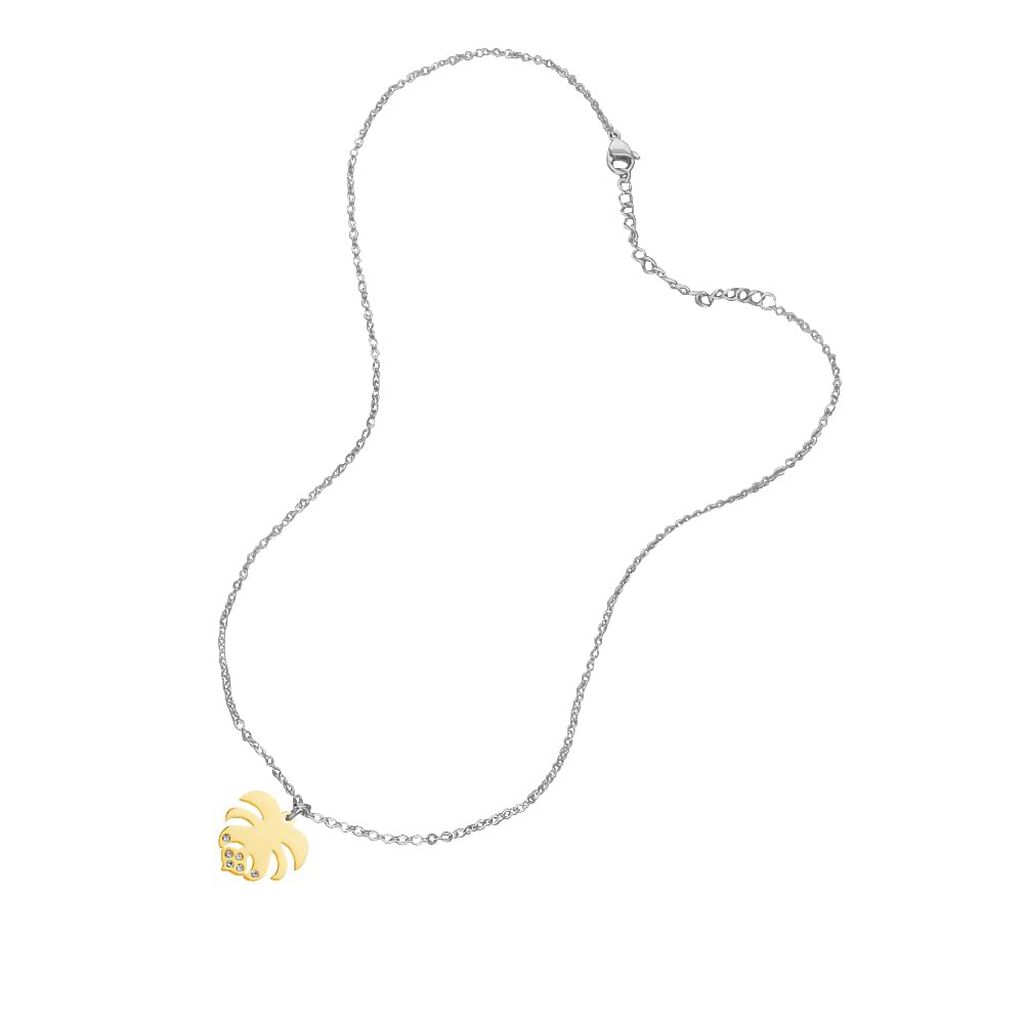 Girocollo con ciondolo foglia in acciaio bicolore e strass - Collane Donna | Stroili
