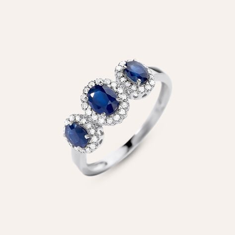 Anello Trilogy Charlotte Oro Bianco Zaffiro Diamante Diamante - Anelli con Pietre Donna | Stroili