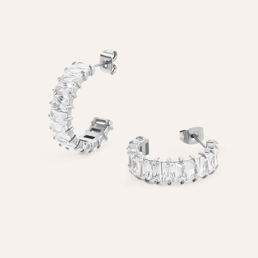 Orecchini A Cerchio Aura Acciaio Cubic Zirconia