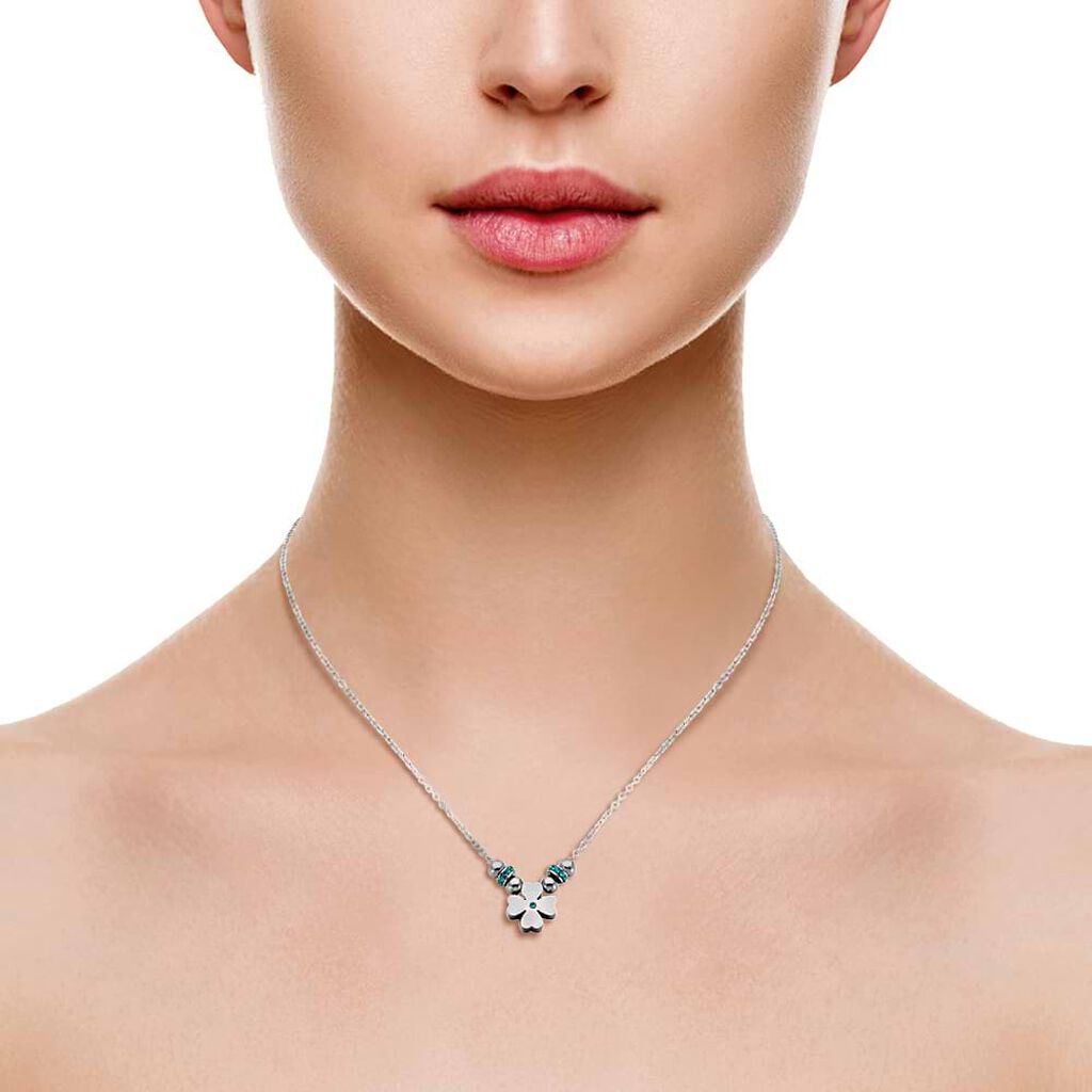 Collana Quadrifoglio in acciaio rodiato e strass