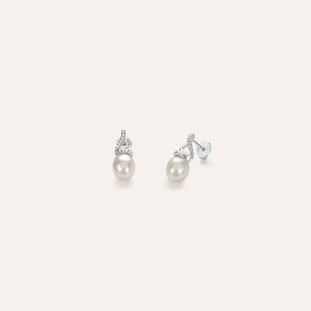 Orecchini Lobo Silver Pearls Argento Rodiato Perla sintentica Cubic Zirconia - Orecchini a Lobo Donna | Stroili