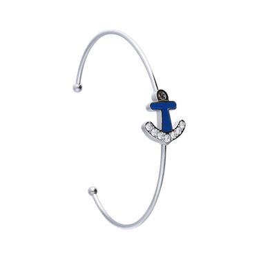 Bangle in acciaio con ancora blu e strass