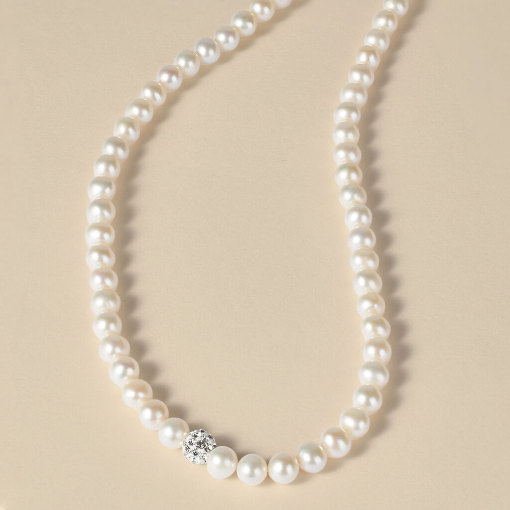 Collana Gabrielle Oro Bianco Perla D'Acqua Dolce Cristallo - Collane Donna | Stroili