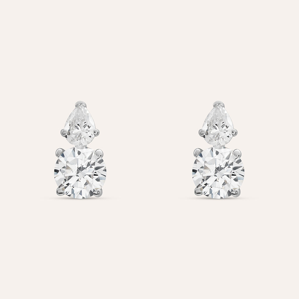 Orecchini Lobo Doppio Punto Luce Claire Oro Bianco Cubic Zirconia - Orecchini a Lobo Donna | Stroili