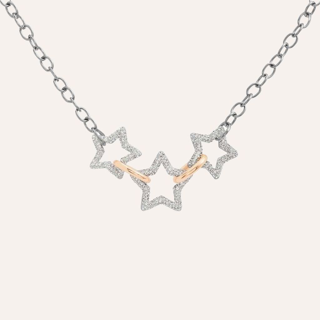 Collana Aura Acciaio Bicolore Bianco / Rosa Cristallo