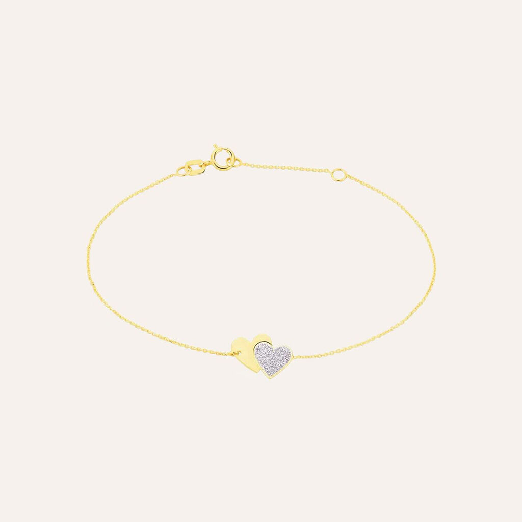 Bracciale in oro giallo e glitter Cuori