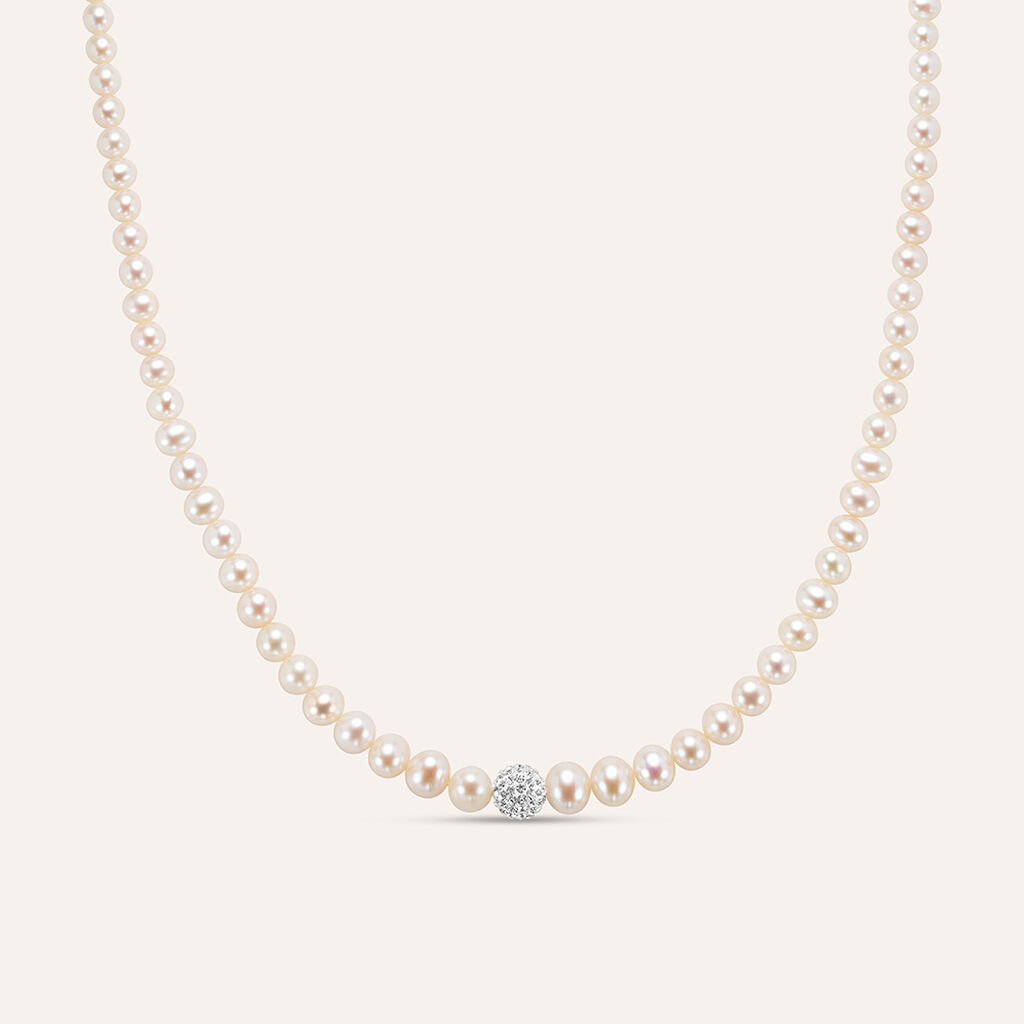 Collana Gabrielle Oro Bianco Perla D'Acqua Dolce Cristallo