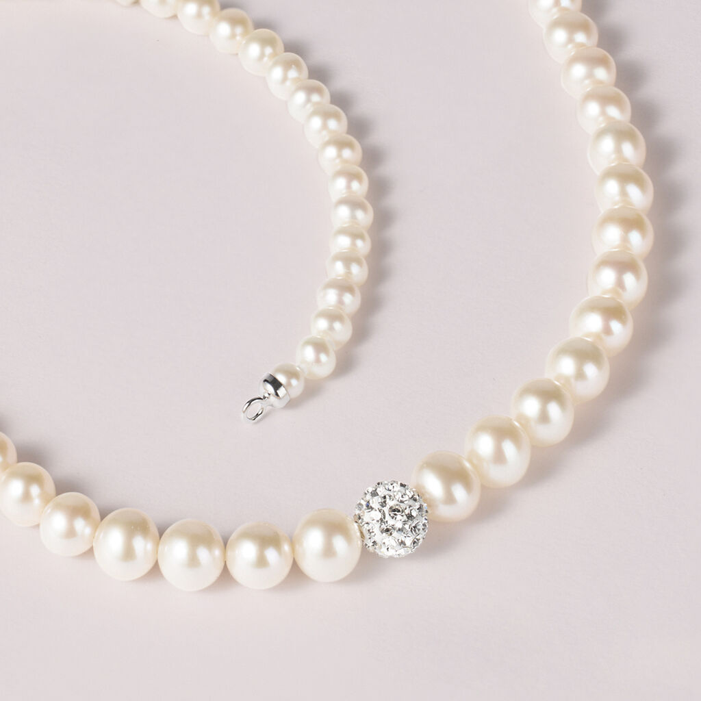 Collana Gabrielle Oro Bianco Perla D'Acqua Dolce Cristallo