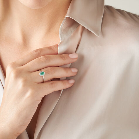 Anello Solitario Charlotte Oro Bianco Smeraldo Diamante - Anelli con Pietre Donna | Stroili
