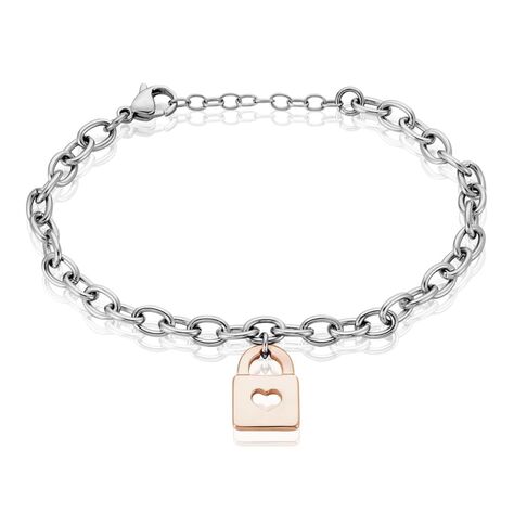 Bracciale in acciaio bicolore con charm Lucchetto con cuoreOrecchini a cerchio in argento dorato con pendente Angelo - Bracciali Donna | Stroili