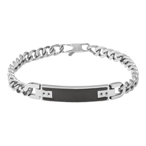 Bracciale Con Targhetta Man Code Acciaio Bicolore Bianco / Nero Cubic Zirconia - Bracciali con Incisione Uomo | Stroili