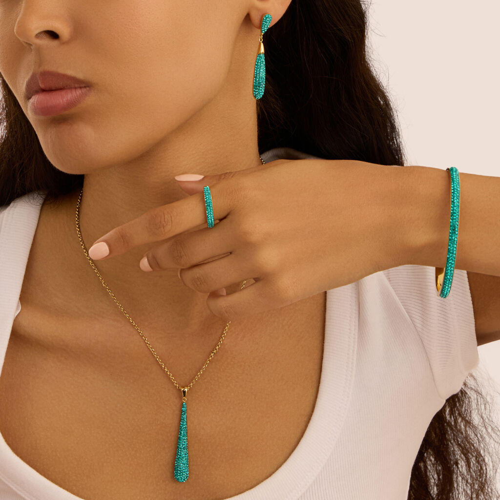 Collana Aura Acciaio Dorato Cristallo