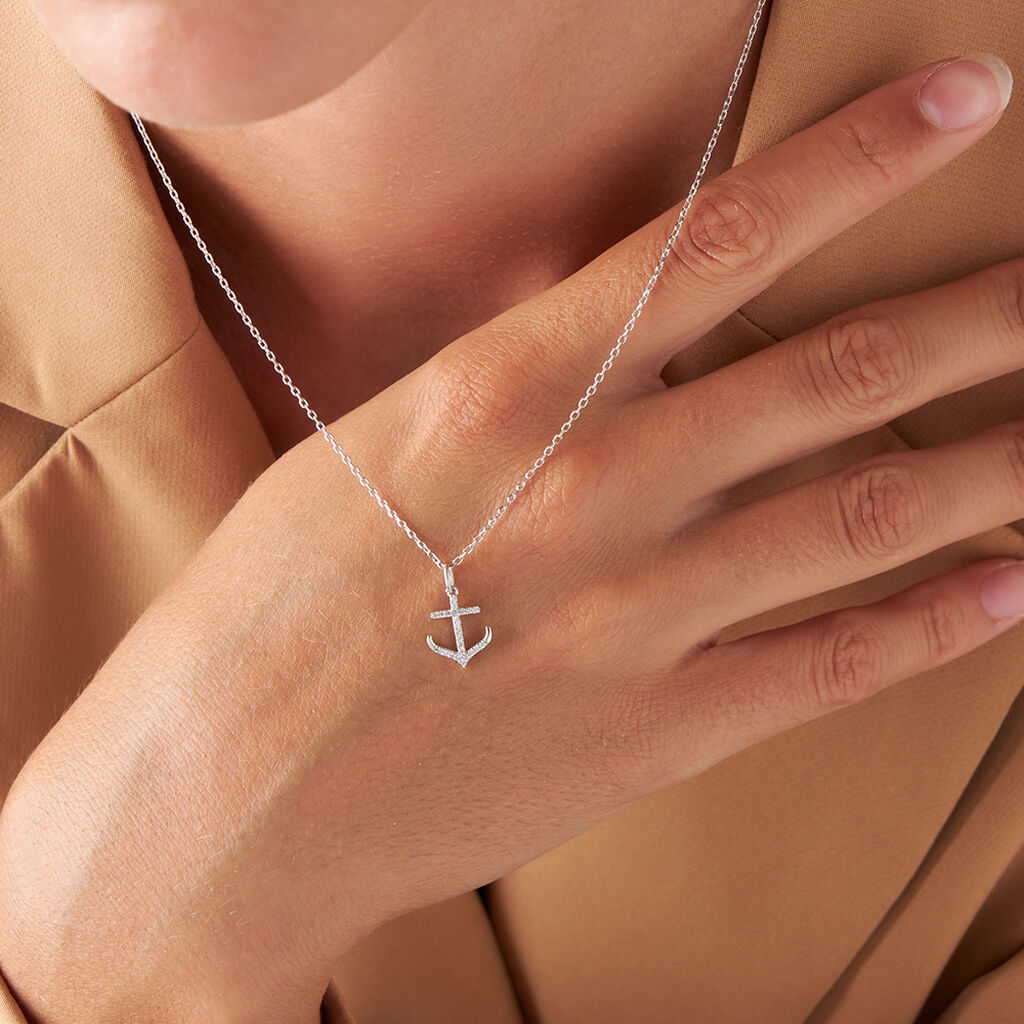 Pendente Po&egrave;me Oro Bianco Cubic Zirconia