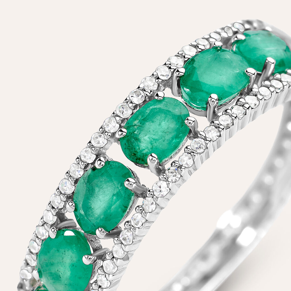 Anello Fascia Charlotte Oro Bianco Smeraldo Diamante