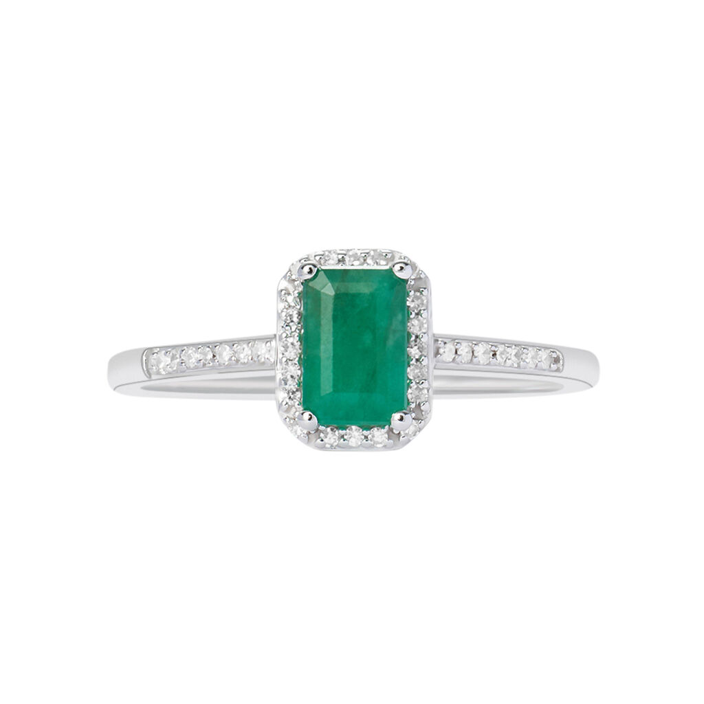 Anello Solitario Charlotte Oro Bianco Smeraldo Diamante - Anelli con Pietre Donna | Stroili